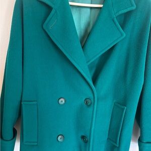 Chic Teal Double-Breasted Women's Pea Coat